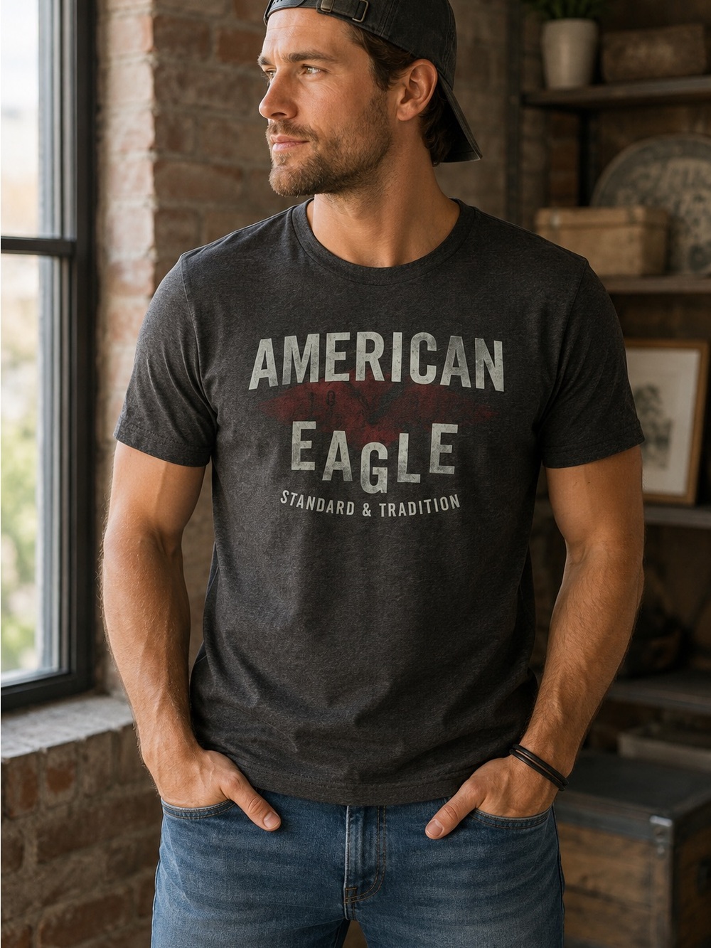 American Eagle Mens Size S T Shirt Gray Graphic Tee Standard Tradition Casual